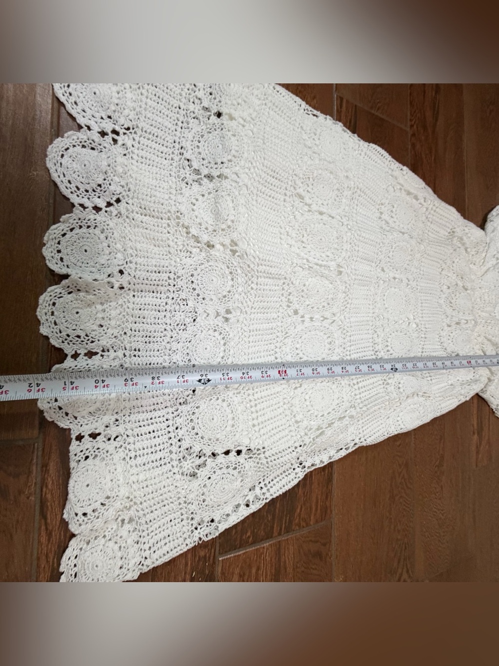 Vintage 70s White Hand Crochet Dress M Midi Cotton Sundress Prairie Boho Bridal - Picture 15 of 16